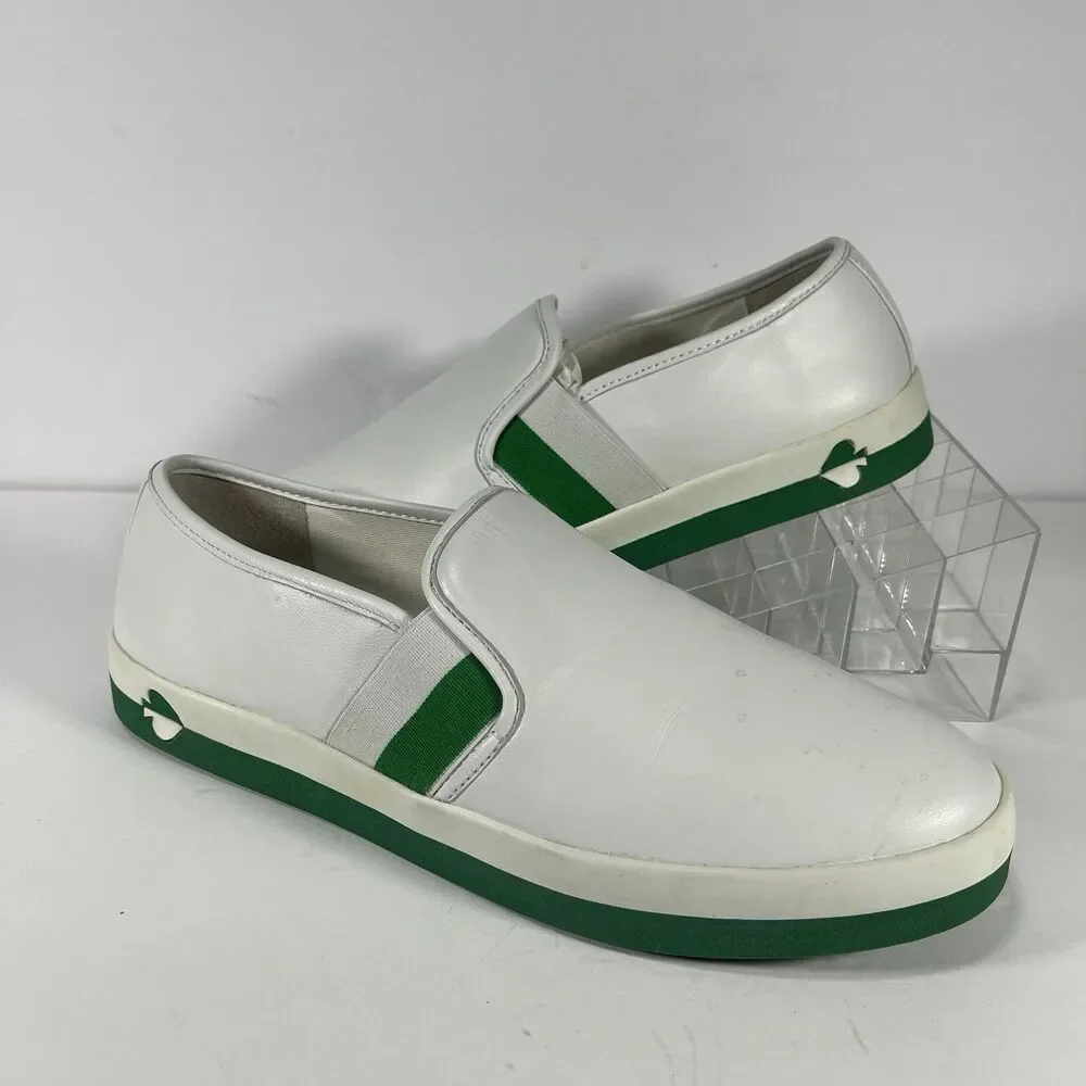 Kate Spade New York Sandy Leather Slip On Sneakers White Green Mens 9.5 M⁠